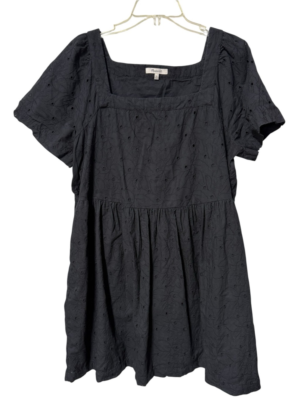 Madewell Black Eyelet Square-Neck Babydoll Dress Sz XL
